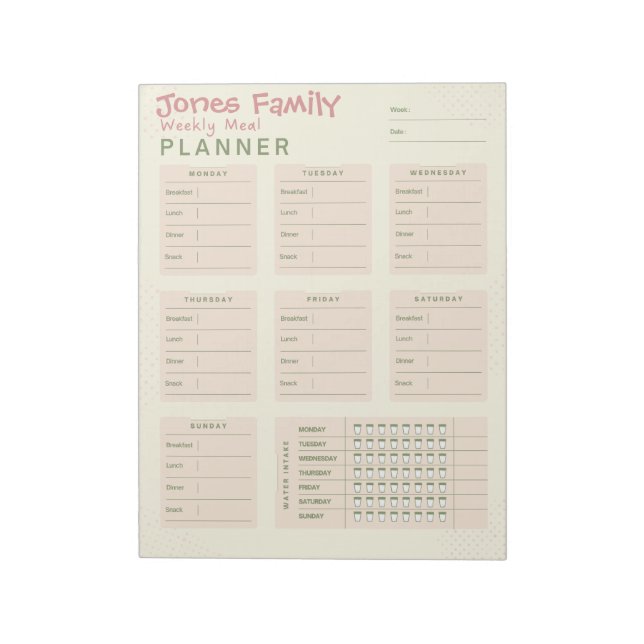 Bloc-note Planificateur de repas personnalisé (Tourné)
