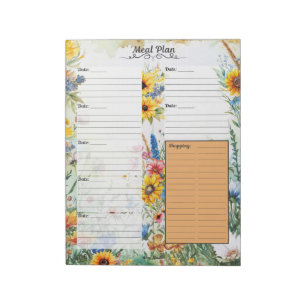 Bloc-note Planificateur de repas sur 7 jours Fantaisie Flora