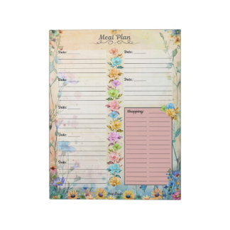 Bloc-note Planificateur de repas sur 7 jours May Flowers