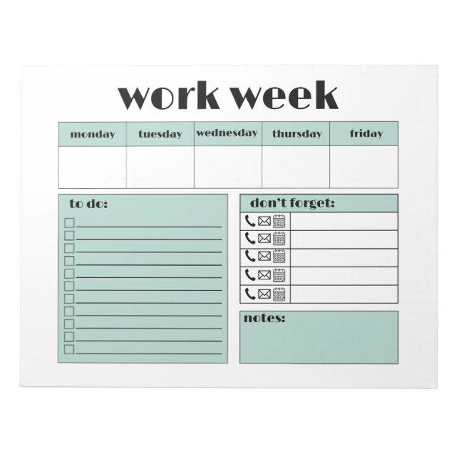 Bloc-note Planificateur de semaine de travail - bleu (Devant)