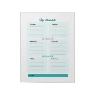 Bloc-note Planificateur Hebdomadaire Bleu Turquoise 