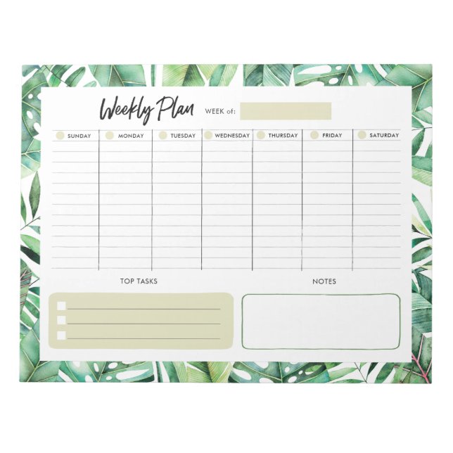 Bloc-note Planificateur hebdomadaire - Feuilles tropicaux (Devant)