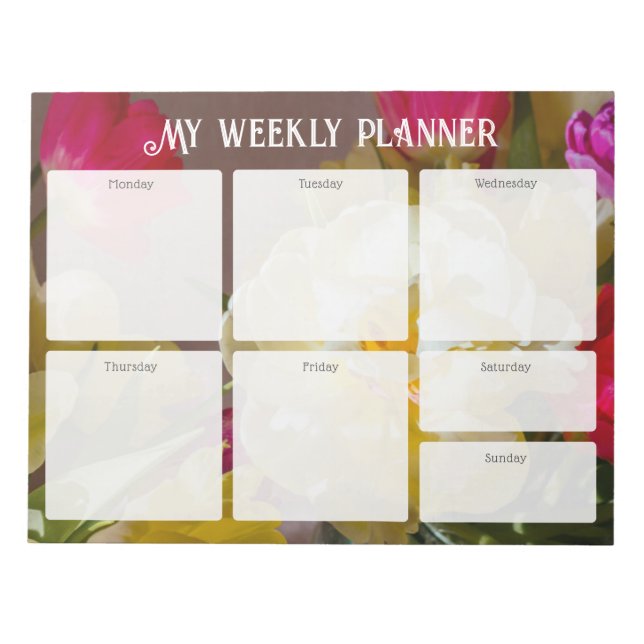 Bloc-note Planificateur hebdomadaire floral romantique (Devant)