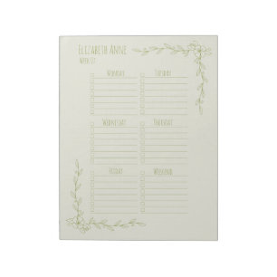 Bloc-note Planificateur hebdomadaire floral vert et crème
