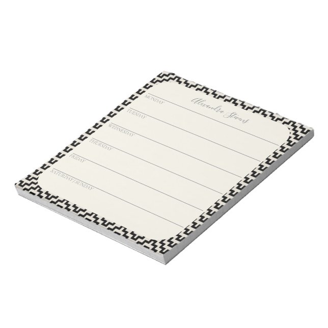 Bloc-note Planificateur hebdomadaire personnalisé Noir Blanc (Tourné)