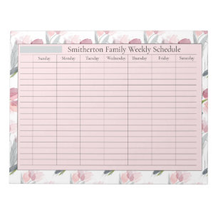 Bloc-note Planificateur hebdomadaire Programmation Fleurs ro