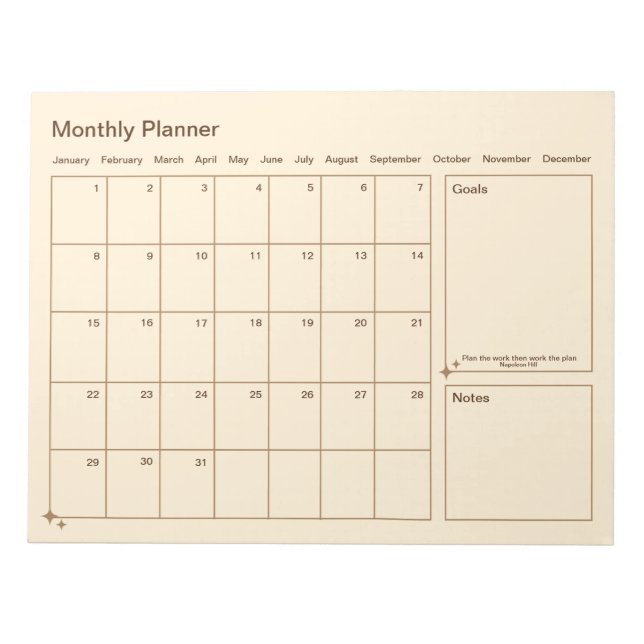 Bloc-note Planificateur mensuel minimal personnalisable (Devant)