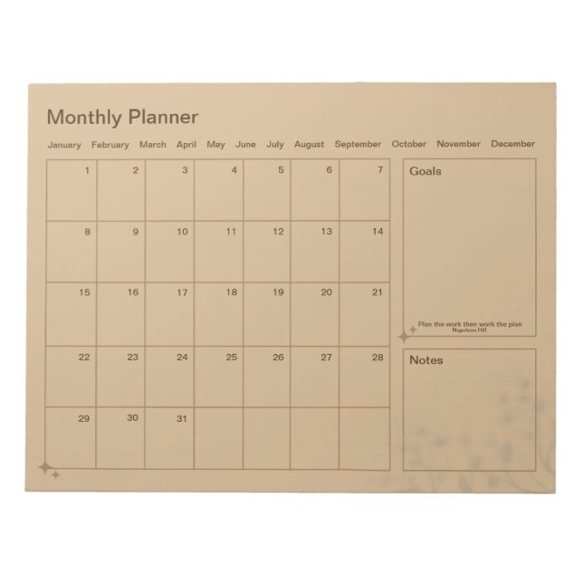 Bloc-note Planificateur mensuel minimal personnalisable (Devant)