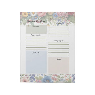Bloc-note Planificateur quotidien à bordure florale multicol