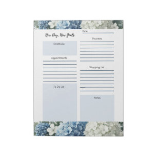 Bloc-note Planificateur quotidien blanc bleu floral 