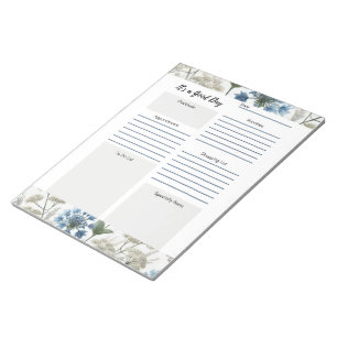 Bloc-note Planificateur quotidien floral bleu taupe 