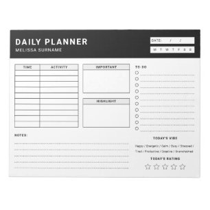 Bloc-note Planificateur quotidien non daté noir et blanc Lis
