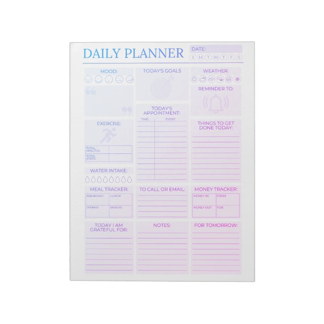 Bloc-note Planificateur quotidien - Organisation des tâches  (Tourné)