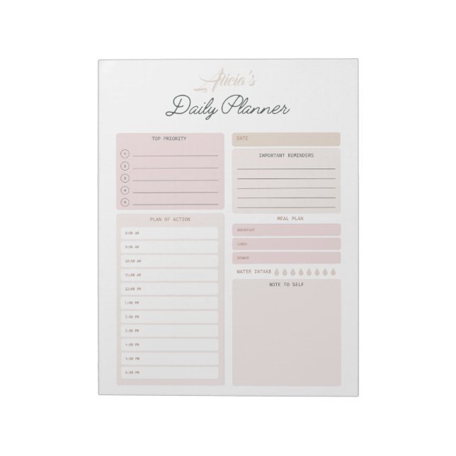 Bloc-note Planificateur quotidien personnalisé (Tourné)