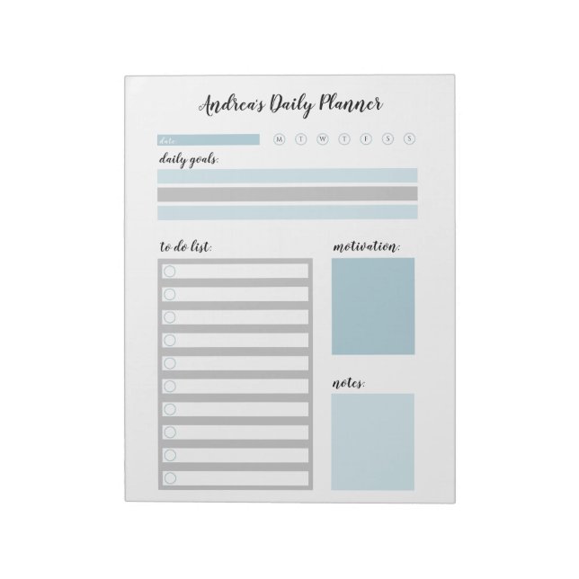 Bloc-note Planificateur quotidien personnalisé Blue Grey (Tourné)