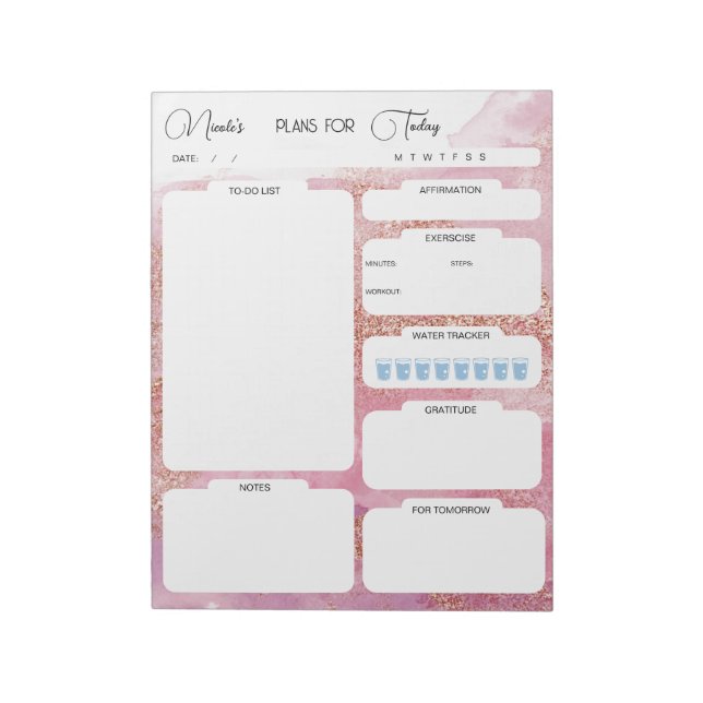 Bloc-note Plans Personnalisés Pour Aujourd'Hui Pink Daily Pl (Tourné)