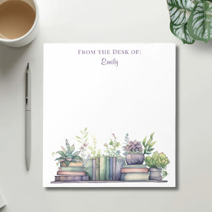 Bloc-note Plante et livre à l'aquarelle violette et verte