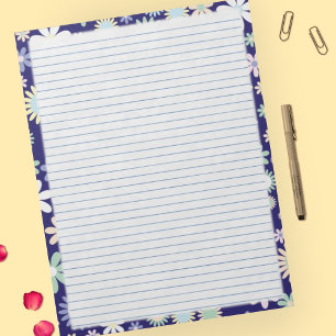 Bloc-note Plaque papier florale Bordure bleue - 8,5 po x 11 