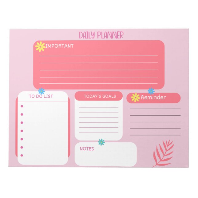 Bloc-note Plaques-notes florales roses du planificateur quot (Devant)