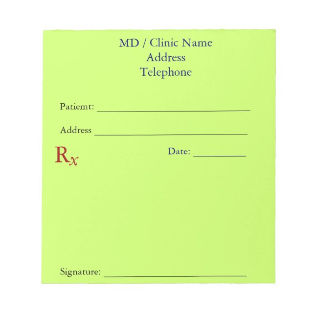 Bloc-note Plaquettes de prescription manuelles (Jaune clair) (Devant)