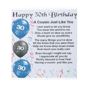 Bloc-note Poème Cousin 30e anniversaire