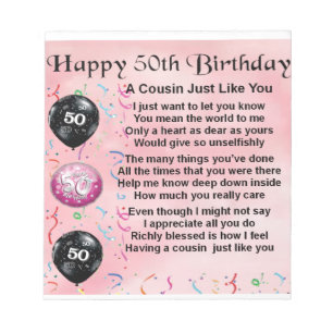 Bloc-note Poème de cousin - Rose - 50e anniversaire