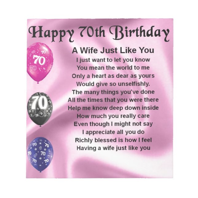 Bloc-note Poème de femme - 70e anniversaire (Devant)