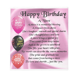 Bloc-note Poème de nièce - joyeux anniversaire