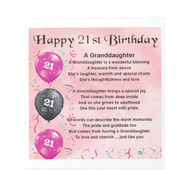 Bloc-note Poème de petite fille - 21ème anniversaire (Devant)