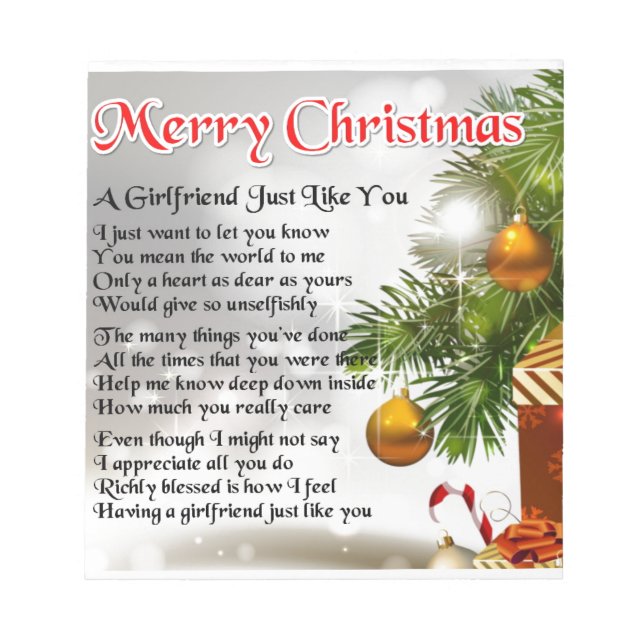 Bloc-note Poème Girfriend - Design de Noël (Devant)