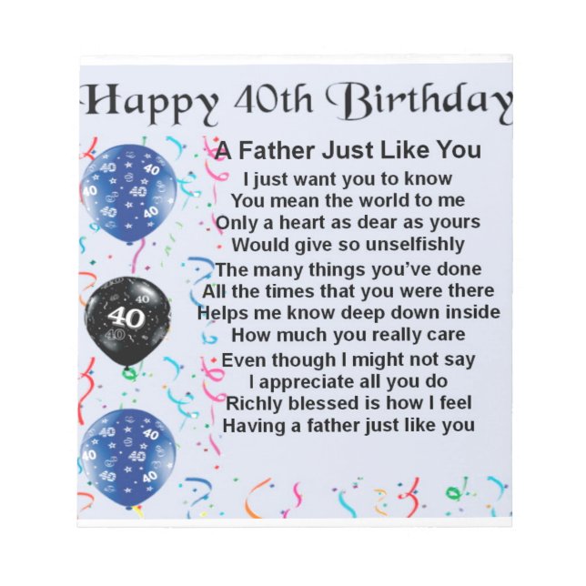 Bloc-note Poème Père - 40e anniversaire (Devant)