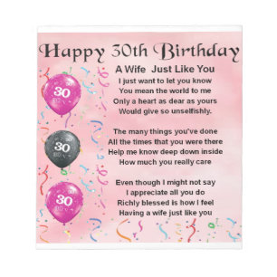 Bloc-note Poème pour femme - 30e anniversaire