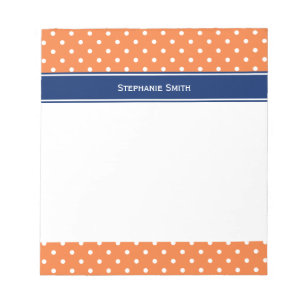Bloc-note Pointe Polka blanche orange avec Bleu Royal