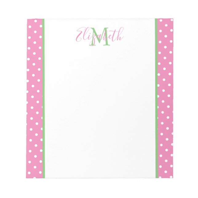 Bloc-note Pointe rose et blanche avec Monogramme vert (Devant)