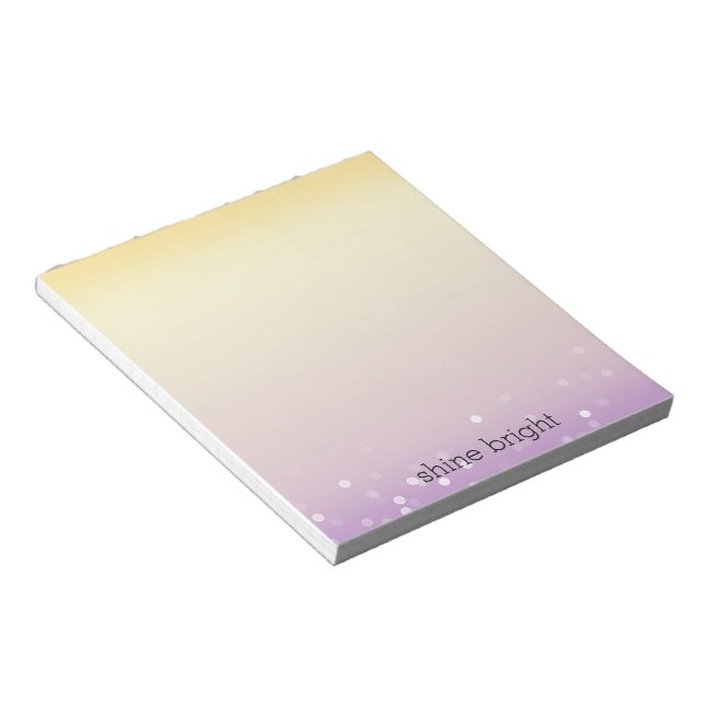 Bloc-note Points de confettis Bokeh jaune violet blanc (Incliné)