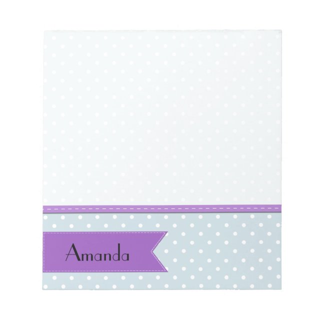 Bloc-note Pois Bleus, Motif Polka Dot, Votre Nom (Devant)