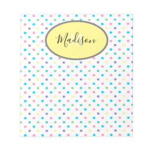 Bloc-note Pois coloré Personnalisé Monogramme & Nom Jaune
