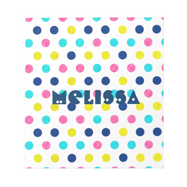 Bloc-note Pois Pastel lumineux avec nom personnalisé (Devant)