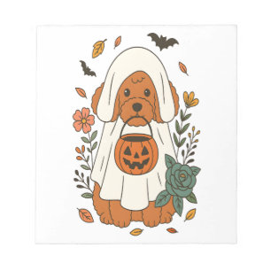 Bloc-note Poodle d'Halloween avec fleurs d'automne