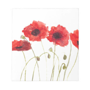 Bloc-note Poppies fleurs rouges pavot aquarelle nature chic