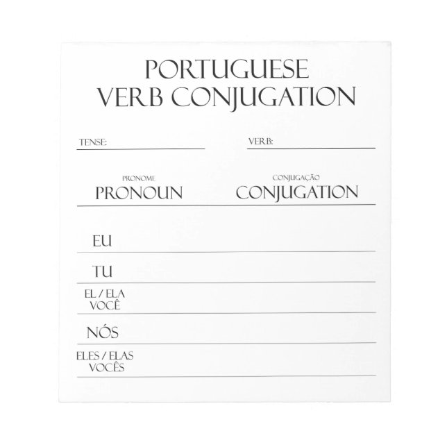 Bloc-note Portugais | Pratique de conciliation Verbes (Devant)