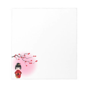 Bloc-note Poupée japonaise de kokeshi aux fleurs de Sakura