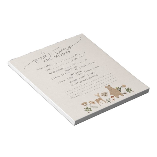 Bloc-note Prédictions Vœux Jeu Baby Shower Bohème Forestière (Incliné)