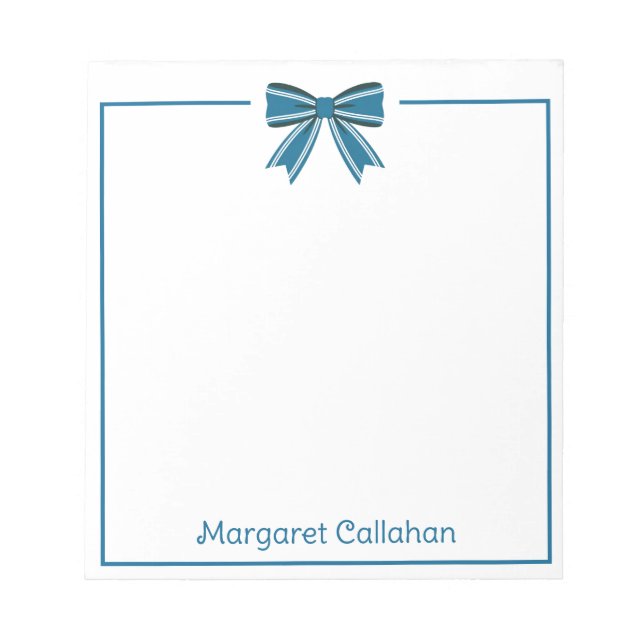 Bloc-note Preppy Blue and White Bow Personalized (Devant)