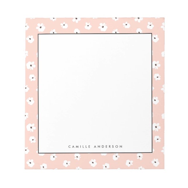 Bloc-note Preppy Blush Floral Dots Motif Personnalisé (Devant)