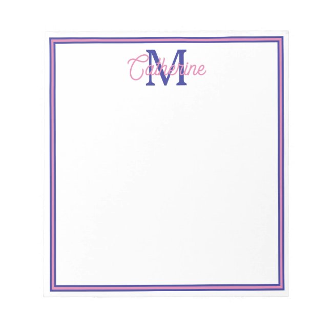 Bloc-note Preppy Pink and Navy Blue Simple Monogram (Devant)