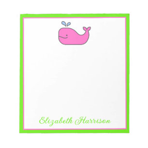 Bloc-note Preppy Pink et Green Whale Personnalisé
