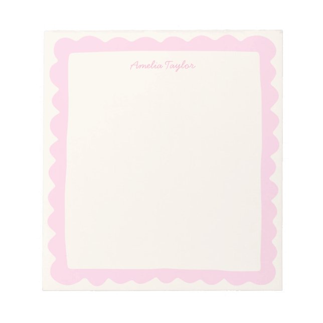 Bloc-note Preppy Pink Scallop Personalized Whimsical Border (Devant)