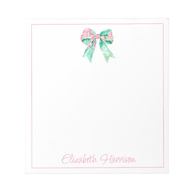 Bloc-note Preppy rose Floral Bow Personnalisé (Devant)