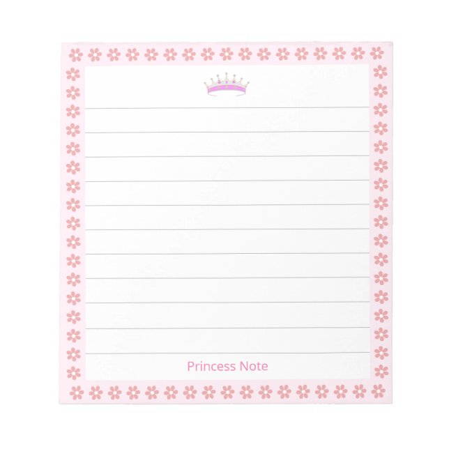 Bloc-note Princesse Tiara & Fleurs roses sur Lined (Devant)